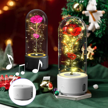 Creative 2 In 1 Rose Flowers LED Light And Bluetooth-compatible Speaker Valentine's Day Gift Rose Luminous Night Light Ornament In Glass Cover Infinite Avenue