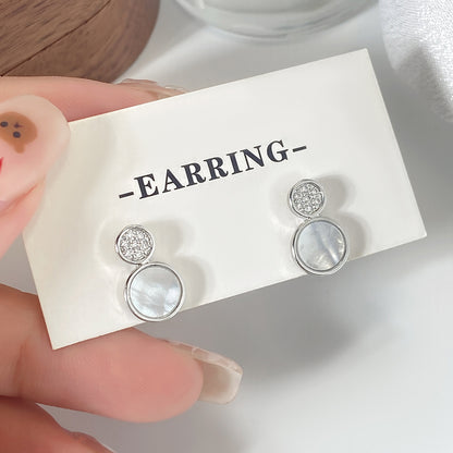 Micro Inlaid Zircon Stitching Sequined Shell Ear Studs Platinum White Zirconium Infinite Avenue