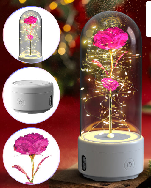 Creative 2 In 1 Rose Flowers LED Light And Bluetooth-compatible Speaker Valentine's Day Gift Rose Luminous Night Light Ornament In Glass Cover White Base Color Flower Infinite Avenue