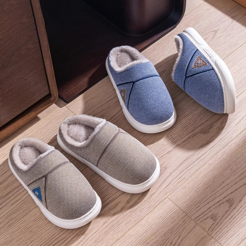 Solid Striped Home Slippers Winter Warm Fleece Shoes Men Indoor Bedroom Floor Plush Slippers For Women Couple Infinite Avenue