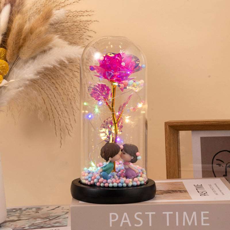 Eternal Rose LED Light Foil Flower In Glass Cover Night Lights Valentines Day Gifts Lamp Decor For For Home Bedroom Wedding Gift Valentine's Day Gifts Colored Gold Rose Red 22x11cm Infinite Avenue