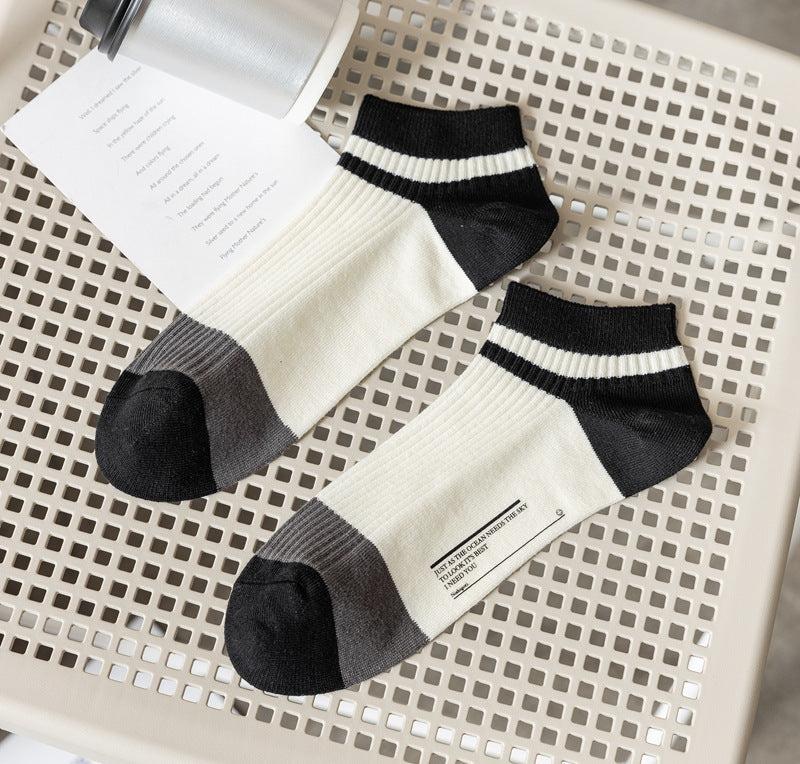 Men's Double Needle Boat Socks – Combed Cotton with Hot Stamping White and Black Free Size Infinite Avenue