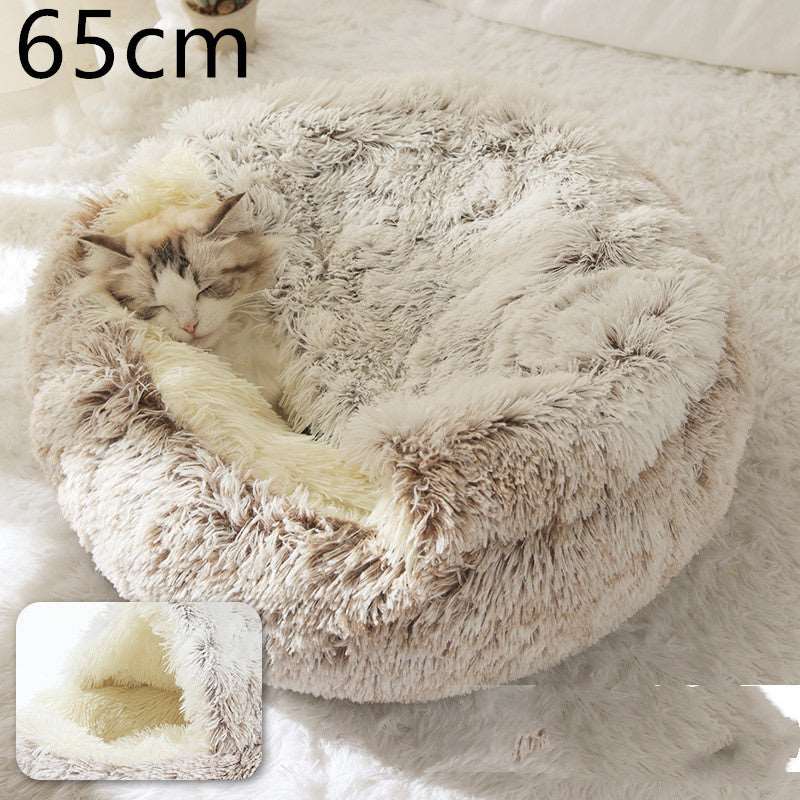 2 In 1 Dog And Cat Bed Pet Winter Bed Round Plush Warm Bed House Soft Long Plush Pets Bed Pet Products Hair Brown65cm Infinite Avenue