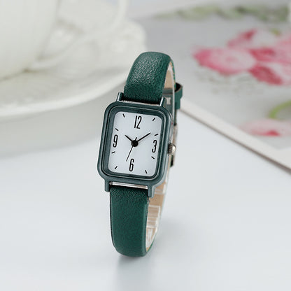 Junior High Alloy Simple Square Scale Digital Leather-belt Watch Green Infinite Avenue