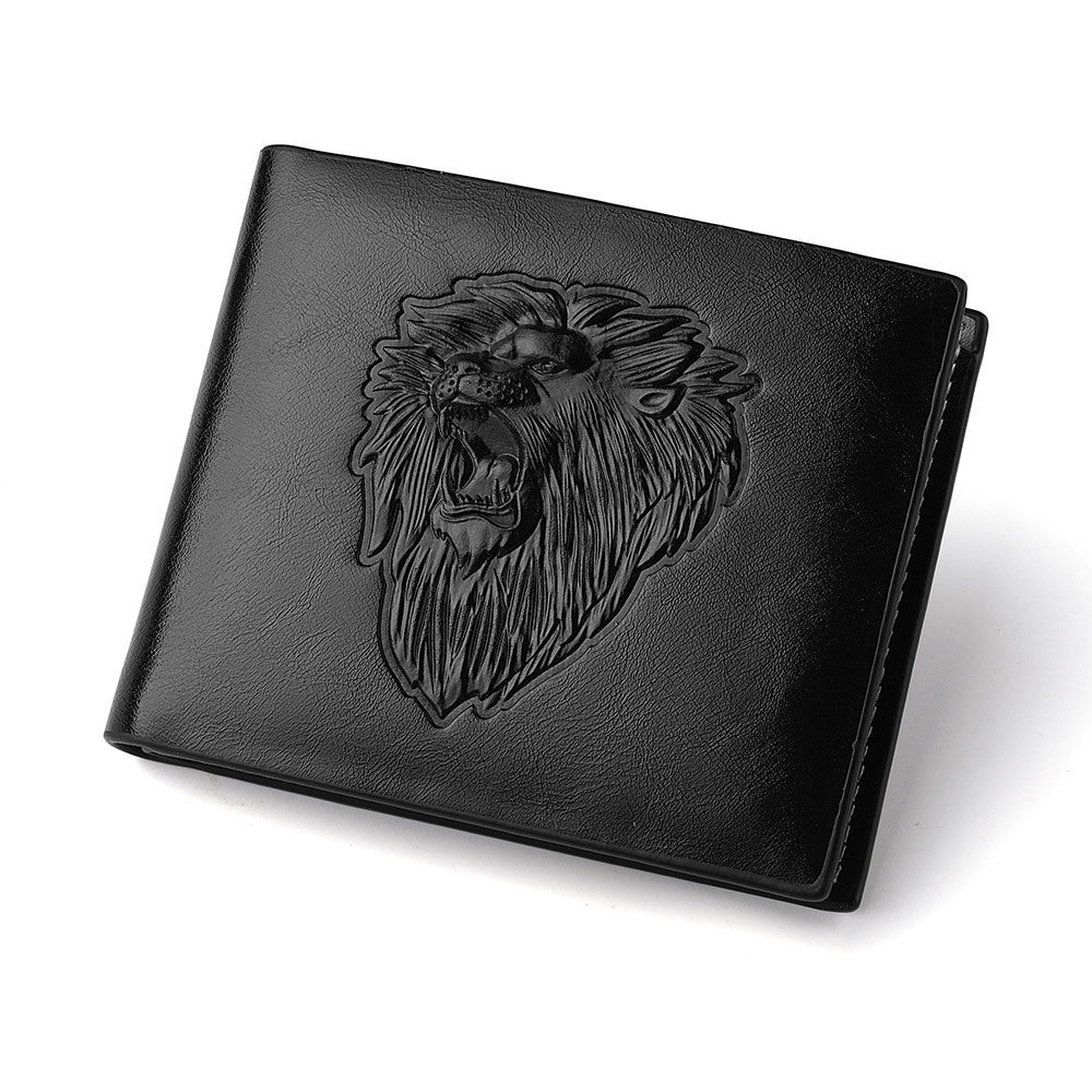 Men's Zipper Wallet Lion Embossed Pattern Animal Black Infinite Avenue