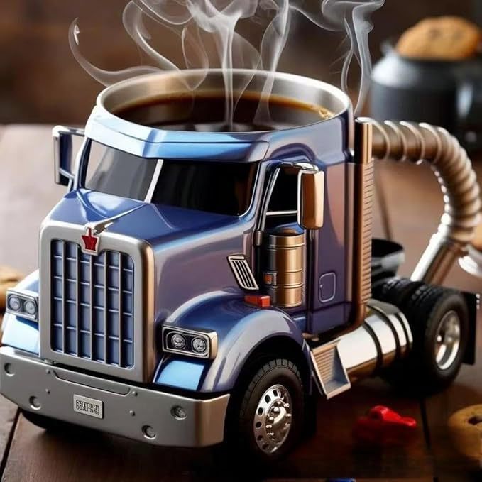 Durable Truck Coffee Mug Semi Truck Handcrafted Coffee Cup Semi-trailer Shaped Semi-Truck Coffee Mugs For Family Silver White Truck Infinite Avenue