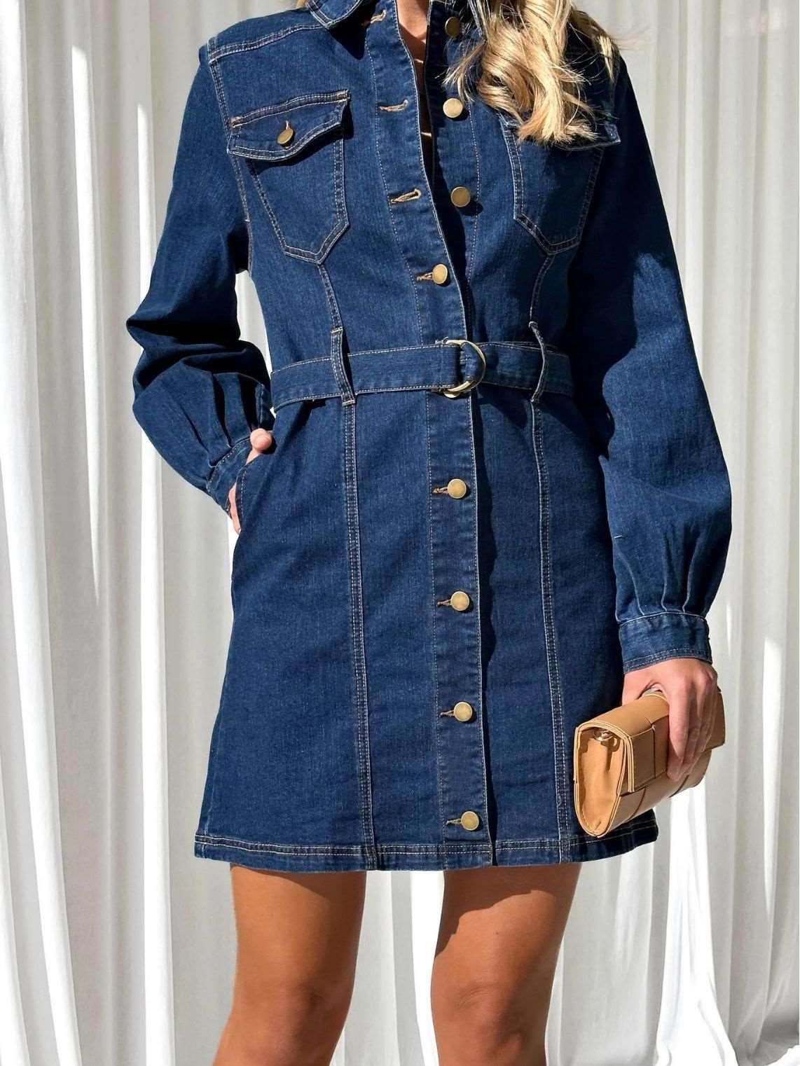 Fashion Casual Button Denim Dress Women - Infinite Avenue