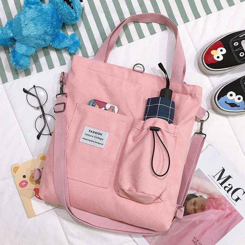 Harajuku Canvas Bags Students Handbag With Pockets Preppy Buckpack Shoulder Bag For Women Pink Infinite Avenue