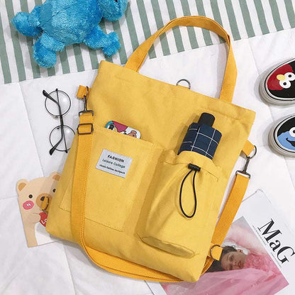 Harajuku Canvas Bags Students Handbag With Pockets Preppy Buckpack Shoulder Bag For Women Yellow Infinite Avenue