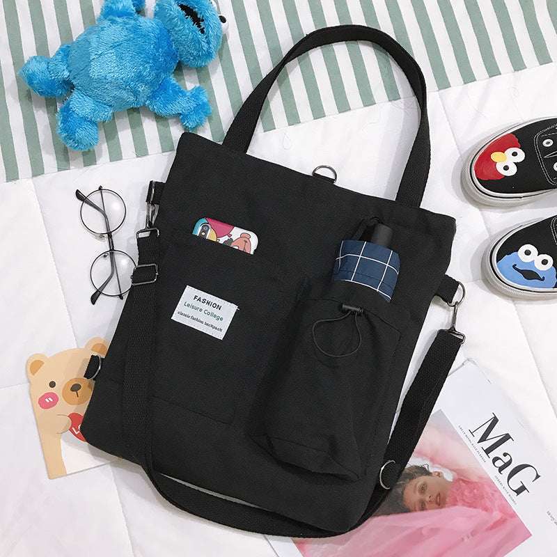 Harajuku Canvas Bags Students Handbag With Pockets Preppy Buckpack Shoulder Bag For Women Black Infinite Avenue