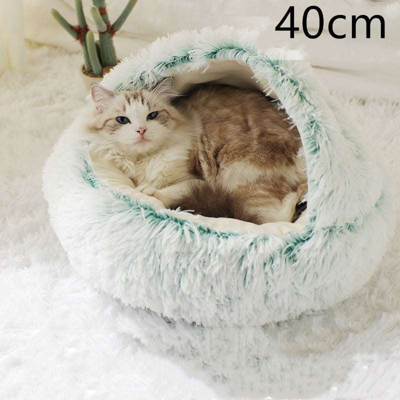 2 In 1 Dog And Cat Bed Pet Winter Bed Round Plush Warm Bed House Soft Long Plush Pets Bed Pet Products Olive green 40cm Infinite Avenue