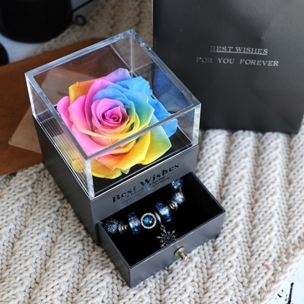 Eternal Flower Rose Jewelry Box for Birthday Presents Valentines Day Wedding Gift Colorful Infinite Avenue