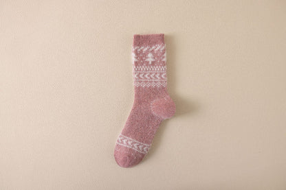 Autumn & Winter Mid-Calf Thick Knit Women's Socks 3 Pink Infinite Avenue