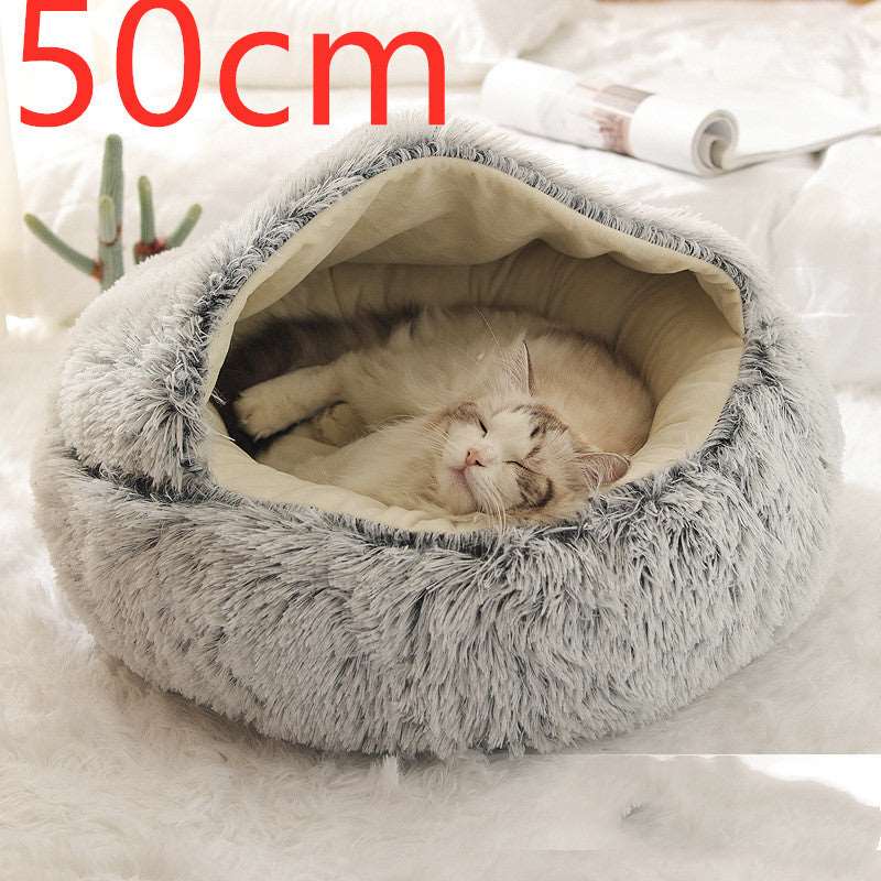 2 In 1 Dog And Cat Bed Pet Winter Bed Round Plush Warm Bed House Soft Long Plush Pets Bed Pet Products Grey50cm Infinite Avenue