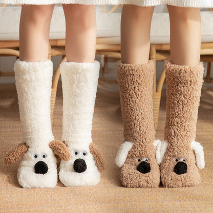 Cute Cartoon Dog Non-slip Floor Socks – Warm Plush for Women Infinite Avenue