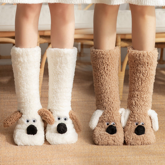 Cute Cartoon Dog Non-slip Floor Socks – Warm Plush for Women Infinite Avenue