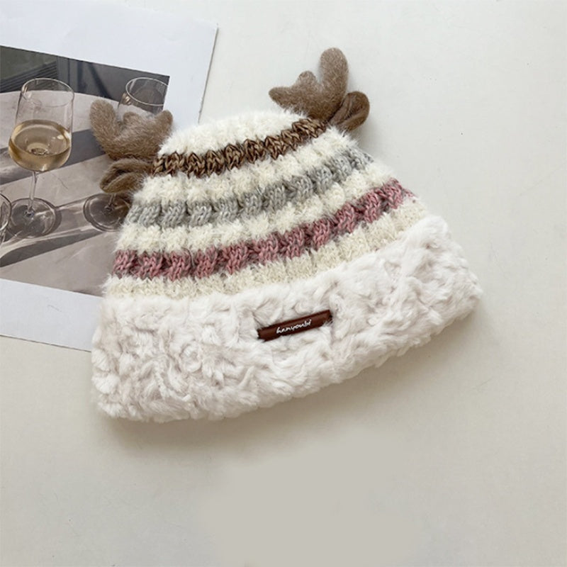 Christmas Knitted Hat – Cute Deer Antlers, Beanie for Girls & Women Infinite Avenue