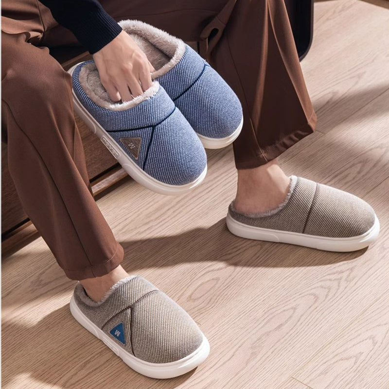 Solid Striped Home Slippers Winter Warm Fleece Shoes Men Indoor Bedroom Floor Plush Slippers For Women Couple Infinite Avenue