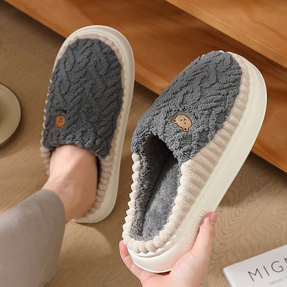 Cute Bear Plush Slippers Winter Warm Fleece Shoes Indoor Bedroom Floor Home Slippers For Women Men Couple Infinite Avenue