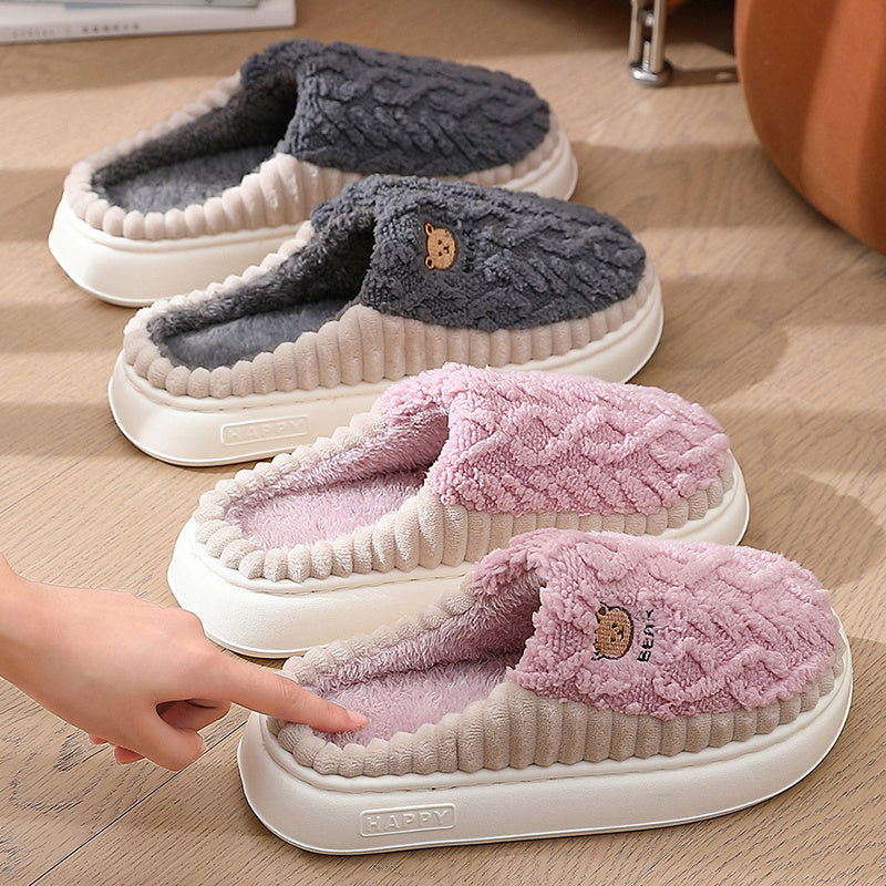 Cute Bear Plush Slippers Winter Warm Fleece Shoes Indoor Bedroom Floor Home Slippers For Women Men Couple Infinite Avenue