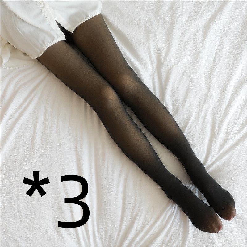 Women’s Fleece-Lined Thermal Tights – Fake Translucent Winter Leggings 3pcs Black skin with feet Infinite Avenue