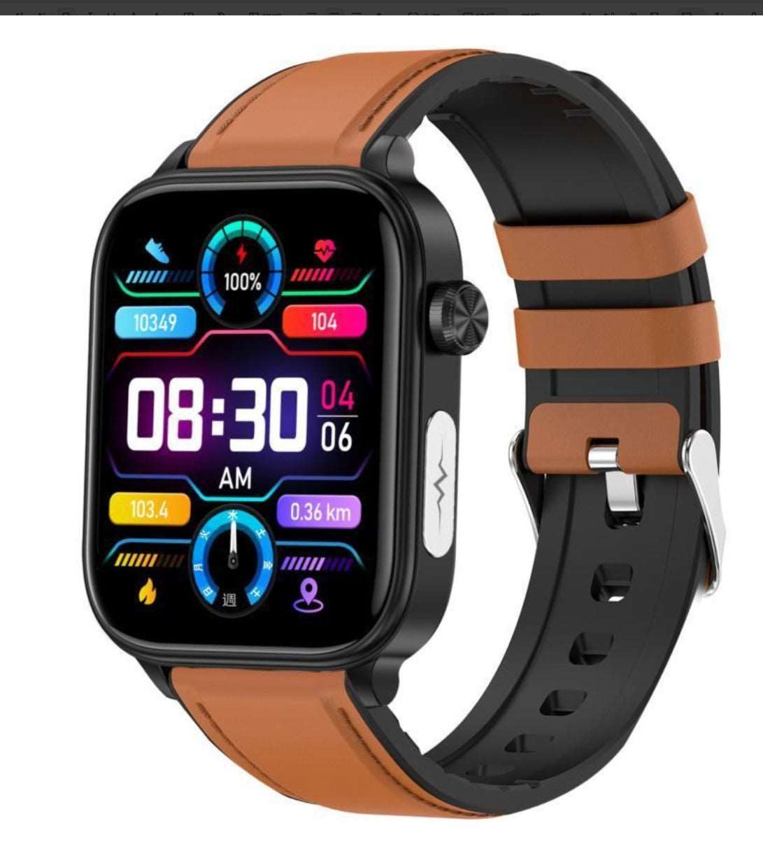 New ET570 Smart Watch Bluetooth Calling ECG ECG Function Non-invasive Blood Glucose Real Blood Oxygen Bracelet Black Head With Brown Infinite Avenue