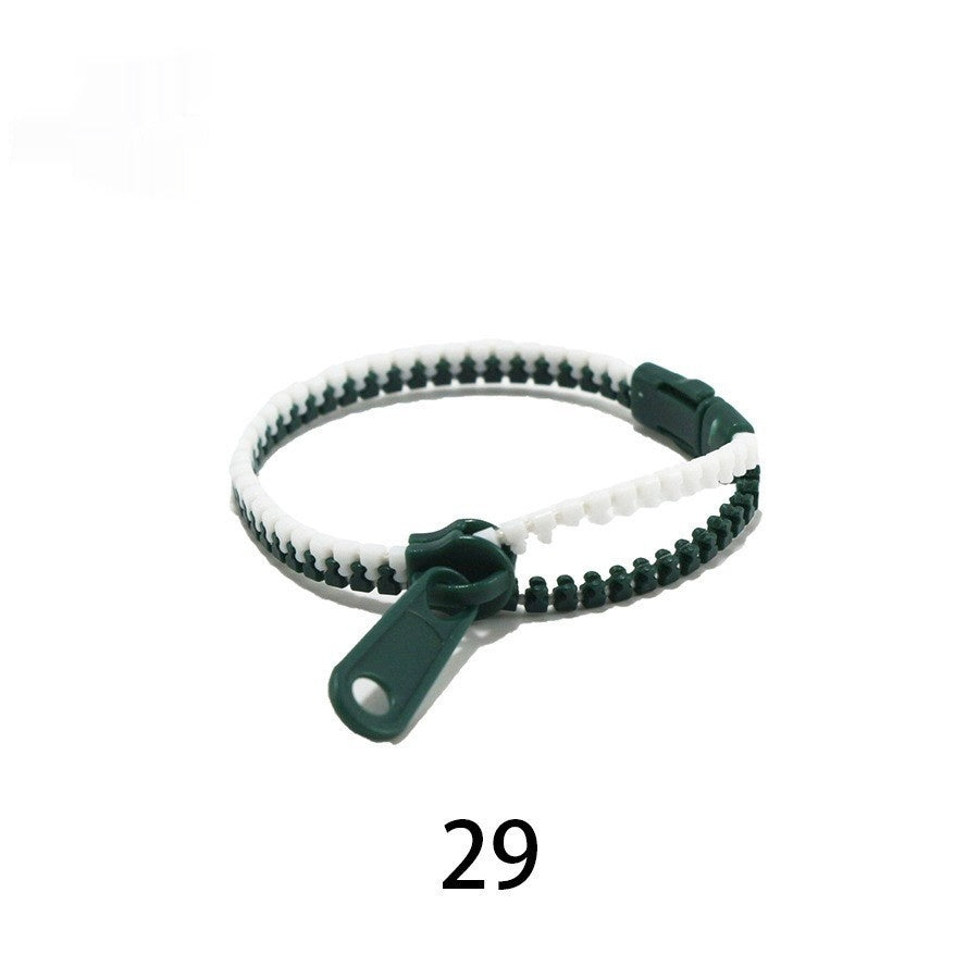 No 5 Two-color Children's Zipper Bracelet Dark Green And White 10PCs Bracelet Infinite Avenue