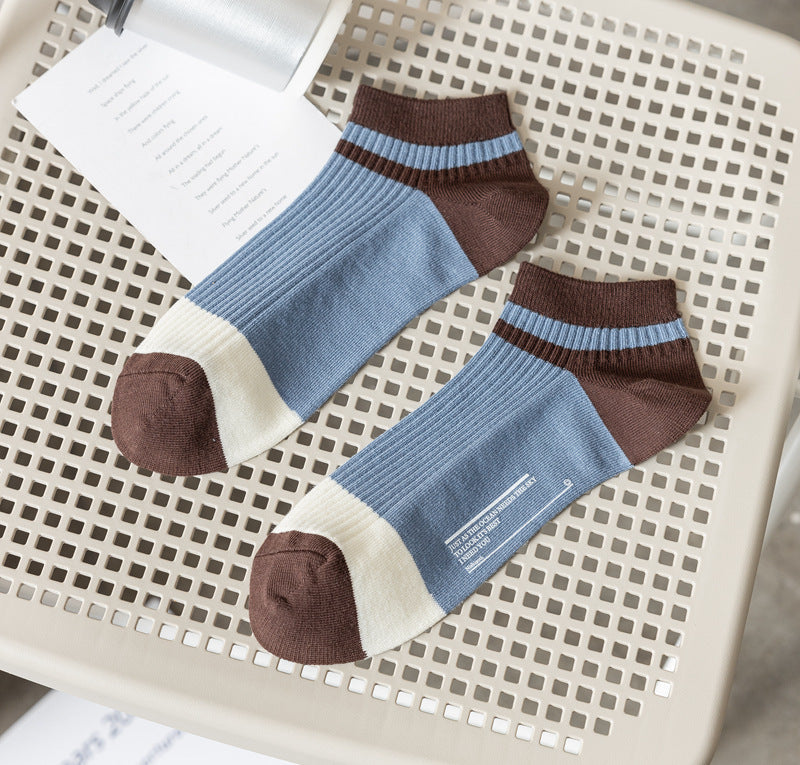 Men's Double Needle Boat Socks – Combed Cotton with Hot Stamping Light Blue Free Size Infinite Avenue