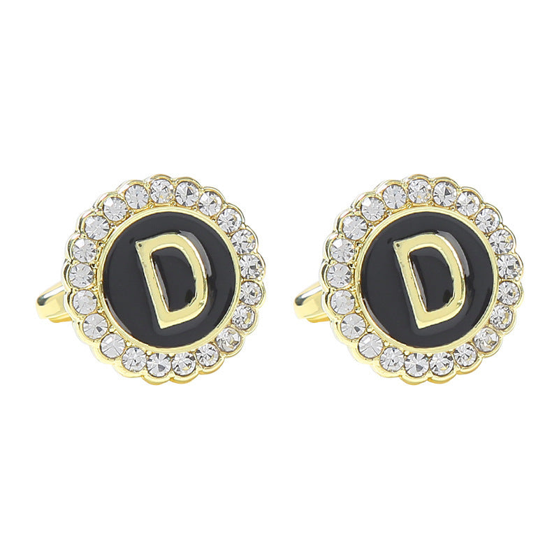 Round Diamond French Cufflinks Men's 26 Letters D Alloy Infinite Avenue