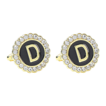 Round Diamond French Cufflinks Men's 26 Letters D Alloy Infinite Avenue