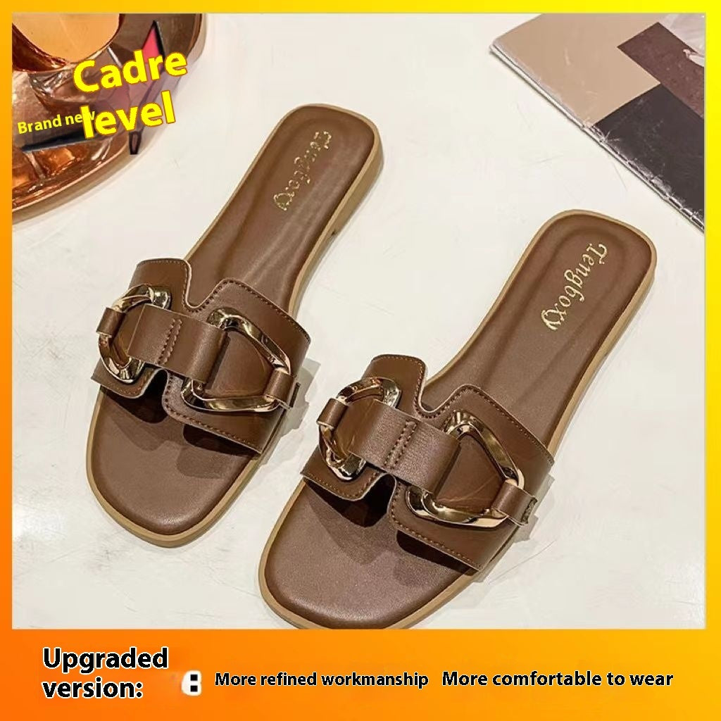 Flat Summer Slippers Women's Outer Wear Brown Infinite Avenue