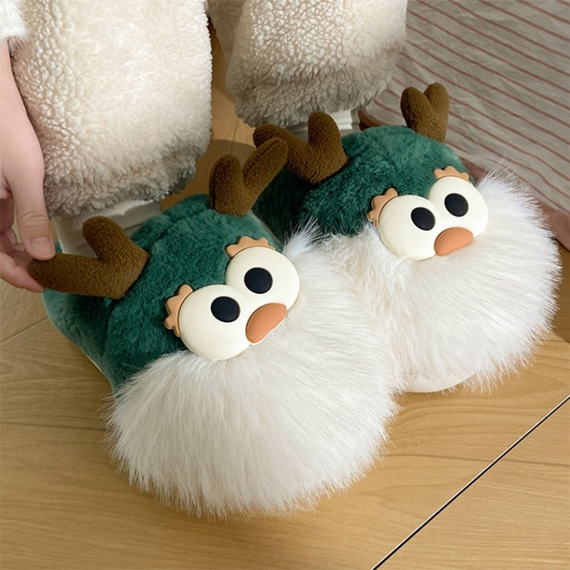 Cartoon Christmas Deer Slippers – Warm Plush Winter Shoes for Women Infinite Avenue