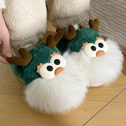 Cartoon Christmas Deer Slippers – Warm Plush Winter Shoes for Women Infinite Avenue