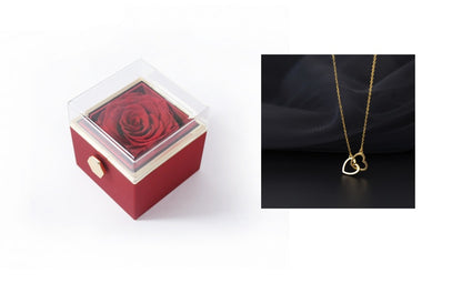 Fashion Acrylic Rotating Rose Jewelry Box Chinese Red 925gold Infinite Avenue