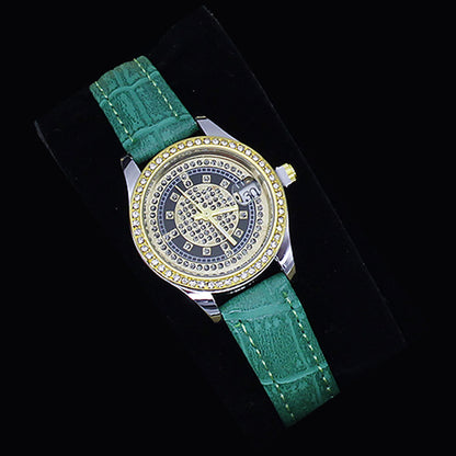 New Ladies Watch Good-looking Cross-border Valentine's Day Watch Jewelry Suit With Decoration Black Face Green Belt Watch 1 Infinite Avenue