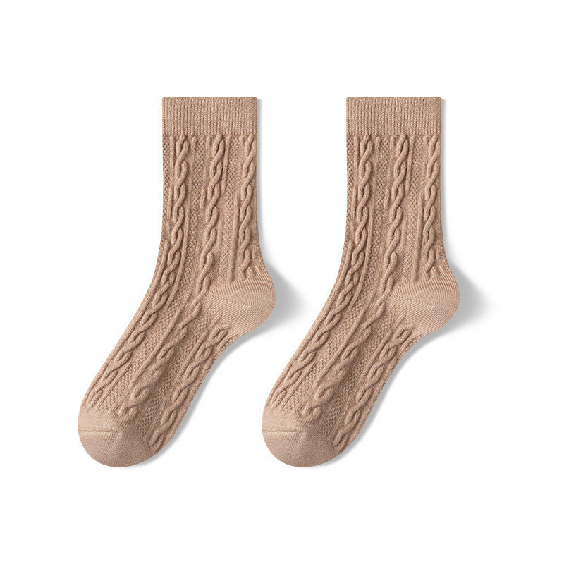 Autumn Winter Thickened Mid-Calf Cotton Socks for Women Milk Coffee Free Size 36 to 39 Infinite Avenue