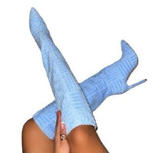 Plus Size Sexy Pointed Toe Thermal Towel Boots Sky Blue Infinite Avenue