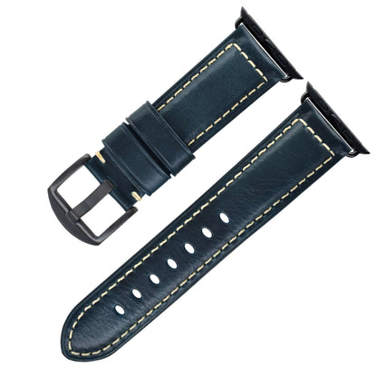 Vintage Oil Wax Genuine Cowhide Watch Band Blue Black Buckle K009S Infinite Avenue