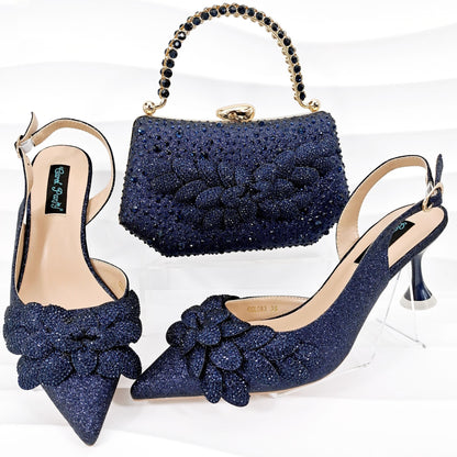 Cross-border Ladies Party Shoes Bag Set Handmade Leaf Decorative Wine Glass Heel Infinite Avenue