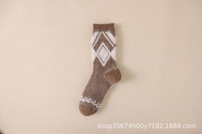 Autumn & Winter Mid-Calf Thick Knit Women's Socks 5 Light Coffee Infinite Avenue