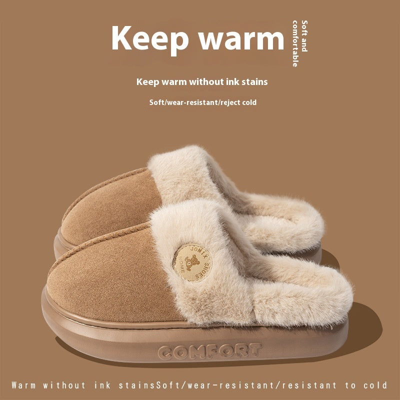 New Plush Slippers For Women Men Winter Warm Home Slipper Indoor Thick-soled Fleece Shoes Brown Infinite Avenue