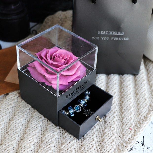 Eternal Flower Rose Jewelry Box for Birthday Presents Valentines Day Wedding Gift Purple pink Infinite Avenue