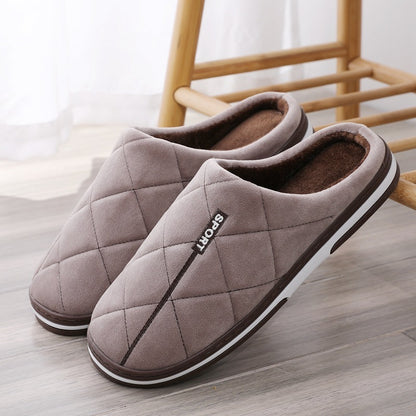 Men's Cotton Slippers Plus-sized Home Warm Platform Plus Brown Vertical Bar Infinite Avenue