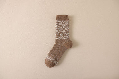 Autumn & Winter Mid-Calf Thick Knit Women's Socks 2 Light Coffee Infinite Avenue