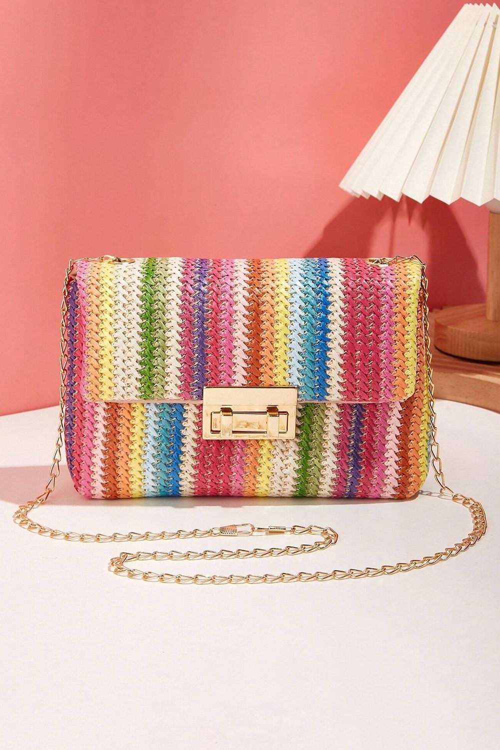 Fashion Crossbody Bag Straw Lock Closure Simple Small Square Bag Infinite Avenue