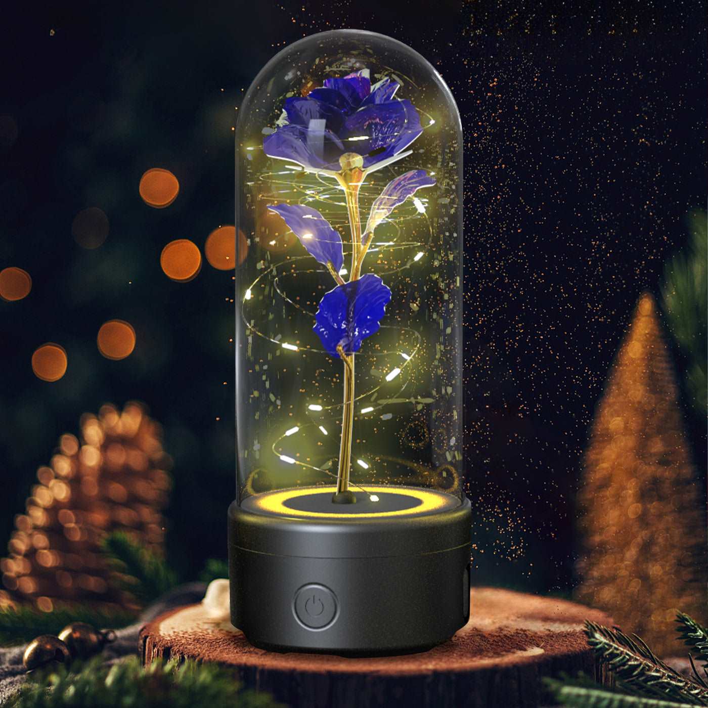 Creative 2 In 1 Rose Flowers LED Light And Bluetooth-compatible Speaker Valentine's Day Gift Rose Luminous Night Light Ornament In Glass Cover Black Base Purple Flower Infinite Avenue