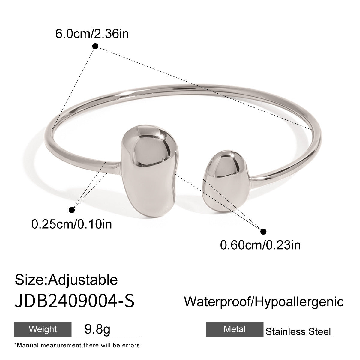 Stainless Steel Irregular Water Drop Open-ended Bracelet JDB2409004S Infinite Avenue