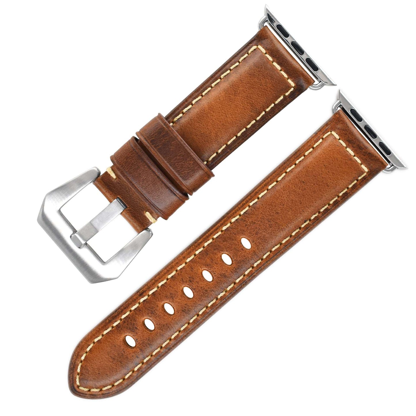 Vintage Oil Wax Genuine Cowhide Watch Band Brown Steel Big Buckle 012S Infinite Avenue