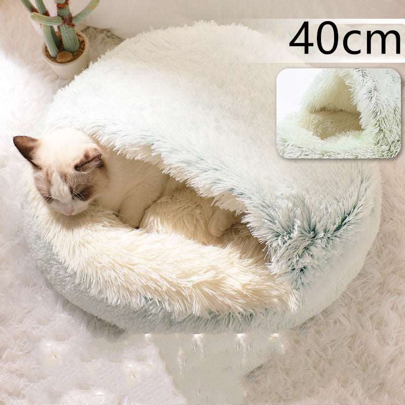 2 In 1 Dog And Cat Bed Pet Winter Bed Round Plush Warm Bed House Soft Long Plush Pets Bed Pet Products Hair Olive green 40cm Infinite Avenue