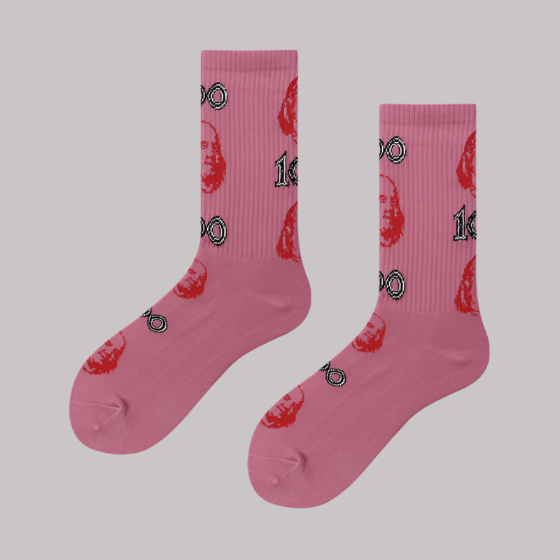 Creative Printed Mid-Length Casual Socks – Breathable Pink Free Size 39 to 44 Infinite Avenue